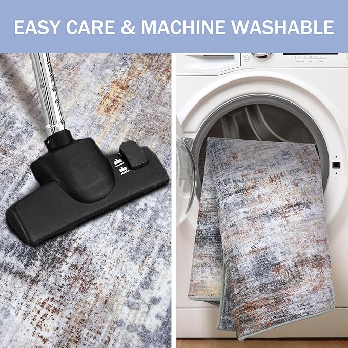 IOHOUZE Abstract Runner Rug 3x12 Ft Washable Runners for Hallways, Non Slip Kitchen Runner Printed Faux Wool Entryway Runner Indoor, Modern Abstract Floor Carpet for Hall Kitchen, Orange Grey