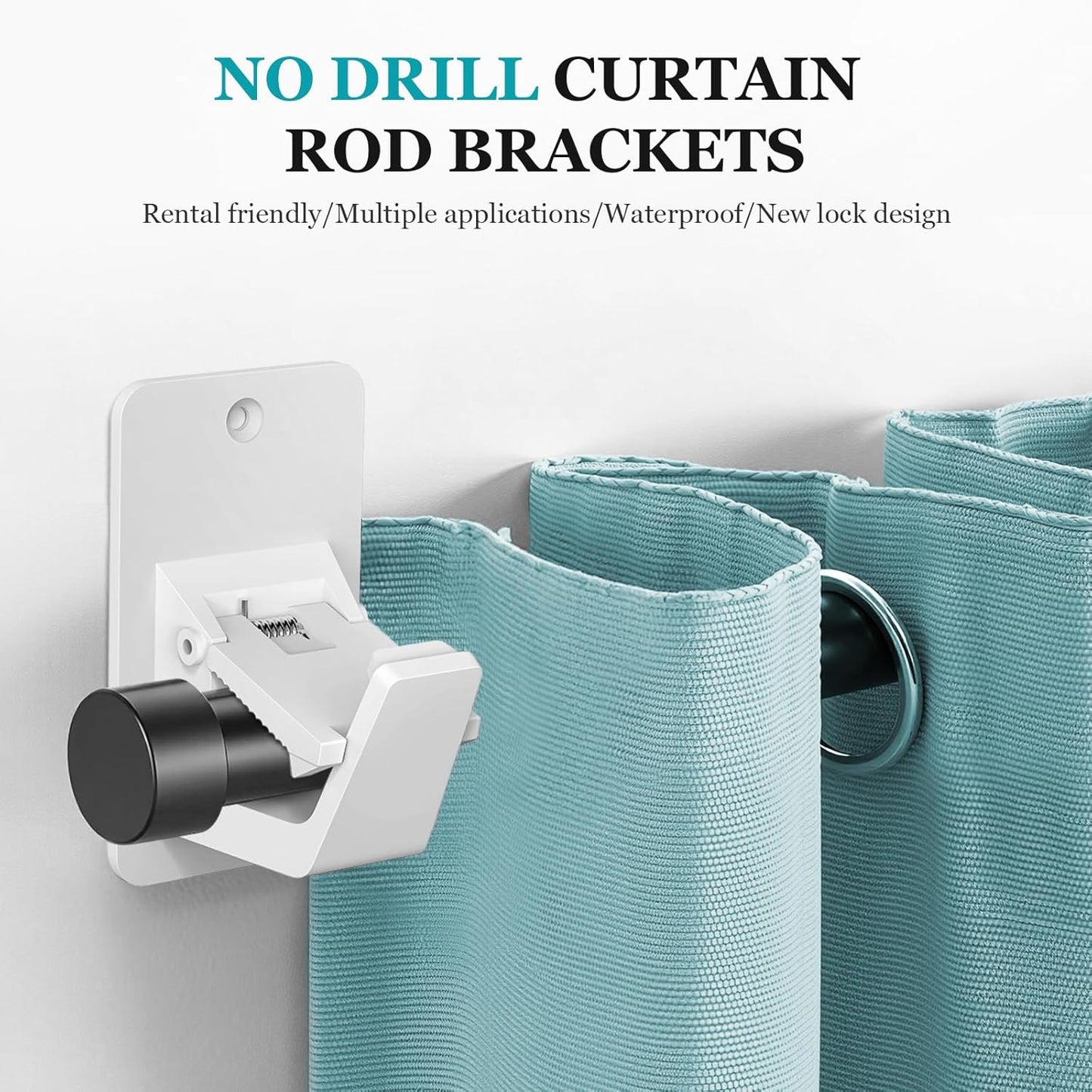 Adhesive No Drill Curtain Rod Brackets - Heavy Duty 30LB Holders for Bathroom Bedroom Kitchen, Universal Damage-Free Window Rod Hooks with Nail-Free Installation (8PC White)