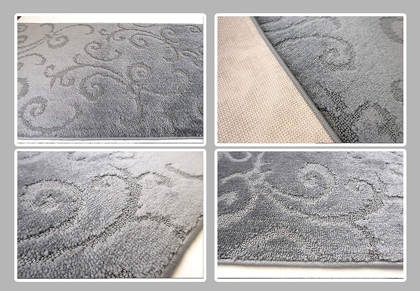 Custom Length Hallway Runner Rug,Slip Resistant,Scroll Grey, 26 Inch X 31 feet, Sold and Priced Per Foot