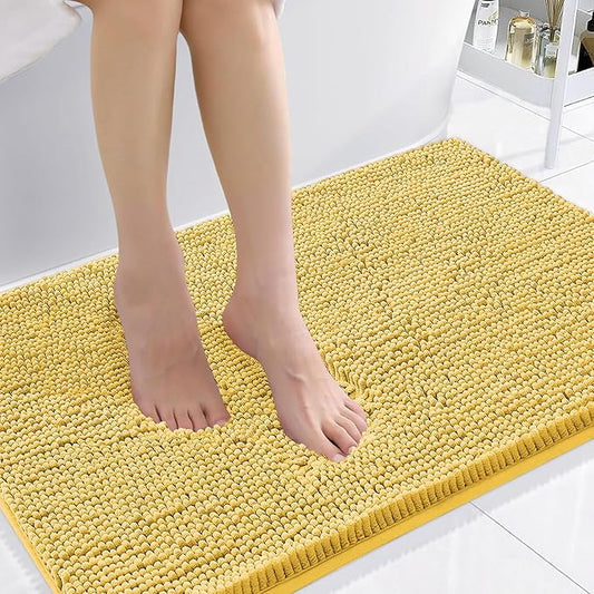 Smiry Luxury Chenille Bathroom Rugs 36x24, Extra Soft and Absorbent Shaggy Bath Mat, Machine Washable, Non-Slip Plush Carpet Runner for Tub, Shower, and Floor, Home Decor Accessories, Yellow