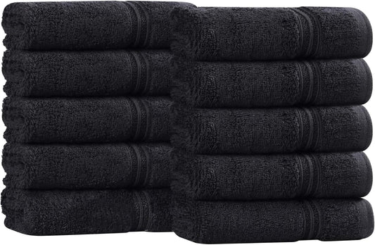 Superior Egyptian Cotton 10-Piece Face Towel Set , Small Towels For Facial, Spa, Quick Dry, Absorbent Towels, Bathroom Accessories, Guest Bath, Home Essentials, Washcloth, Airbnb, Black
