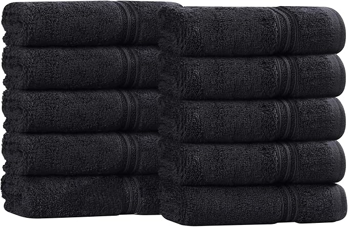 Superior Egyptian Cotton 10-Piece Face Towel Set , Small Towels For Facial, Spa, Quick Dry, Absorbent Towels, Bathroom Accessories, Guest Bath, Home Essentials, Washcloth, Airbnb, Black
