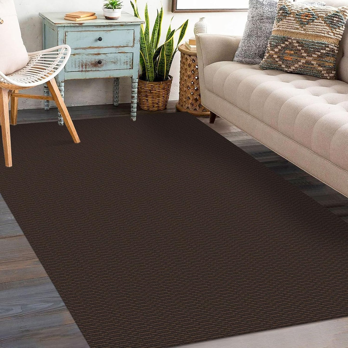 KOZYFLY Washable Entryway Rug 3x5 Ft Area Rugs Cotton Rubber Backed Throw Rugs Indoor Door Mat Kitchen Rugs Braided Floor Carpet for Front Entrance Bathroom Kitchen Living Room, Dark Coffee/Brown