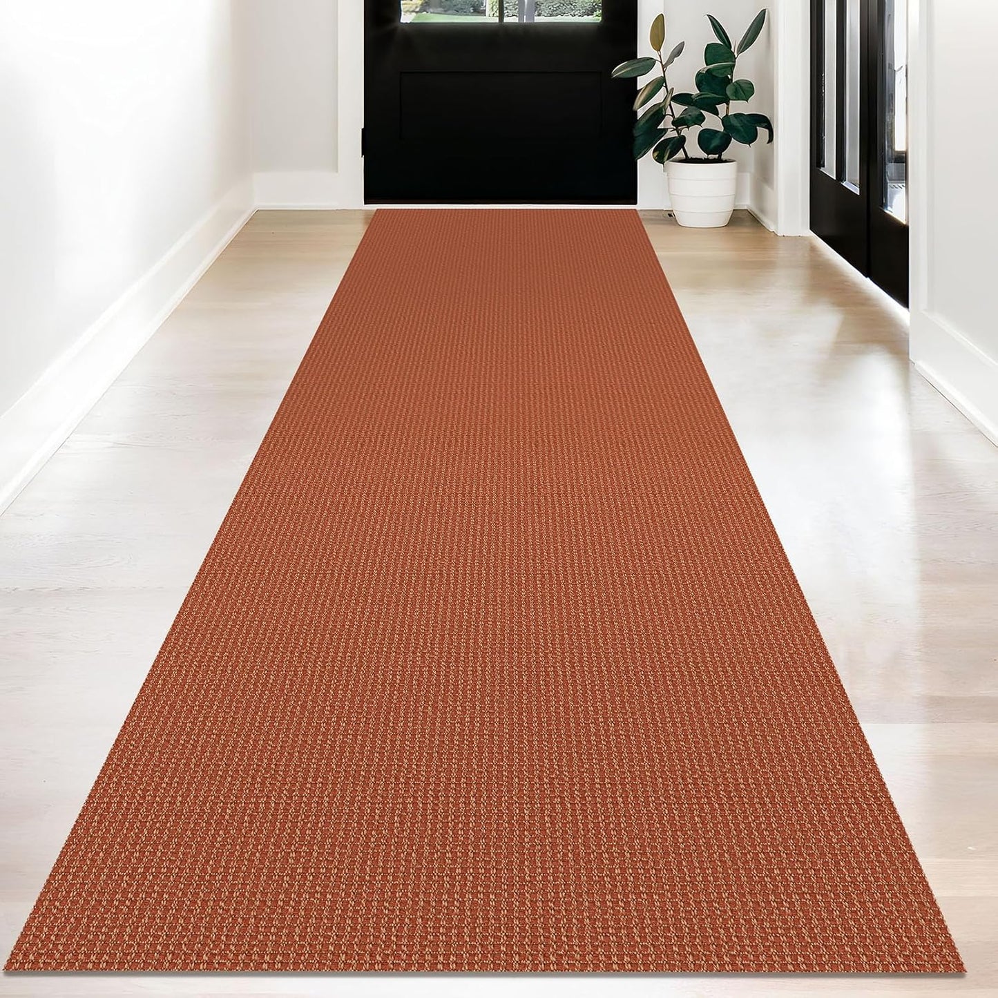 KOZYFLY Long Runners for Hallways 3x12 ft Washable Kitchen Runner Non Slip Rubber Backed Hallway Rugs Cotton Entryway Runner Rug Floor Carpet for Indoor Hall, Backdoor, Kitchen, Orange/Tan