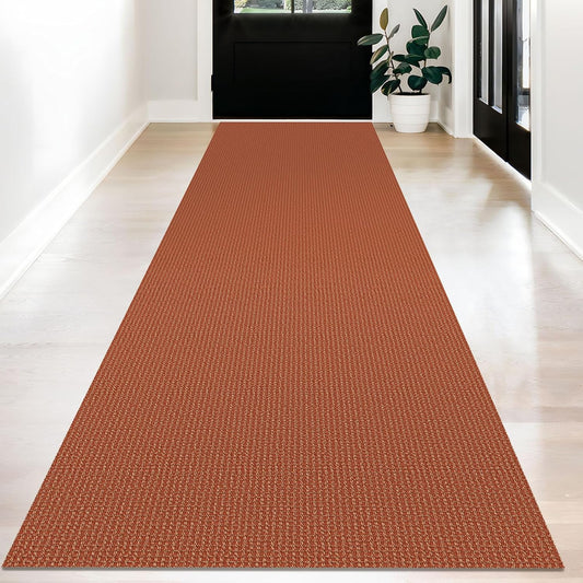 KOZYFLY Long Runners for Hallways 3x12 ft Washable Kitchen Runner Non Slip Rubber Backed Hallway Rugs Cotton Entryway Runner Rug Floor Carpet for Indoor Hall, Backdoor, Kitchen, Orange/Tan
