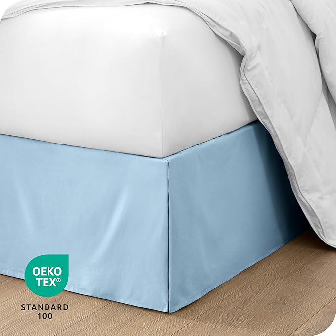 Bare Home King Bed Skirt - 15-Inch Tailored Drop Easy Fit - Bed Skirt Beds - Center & Corner Pleats (King, Light Blue)