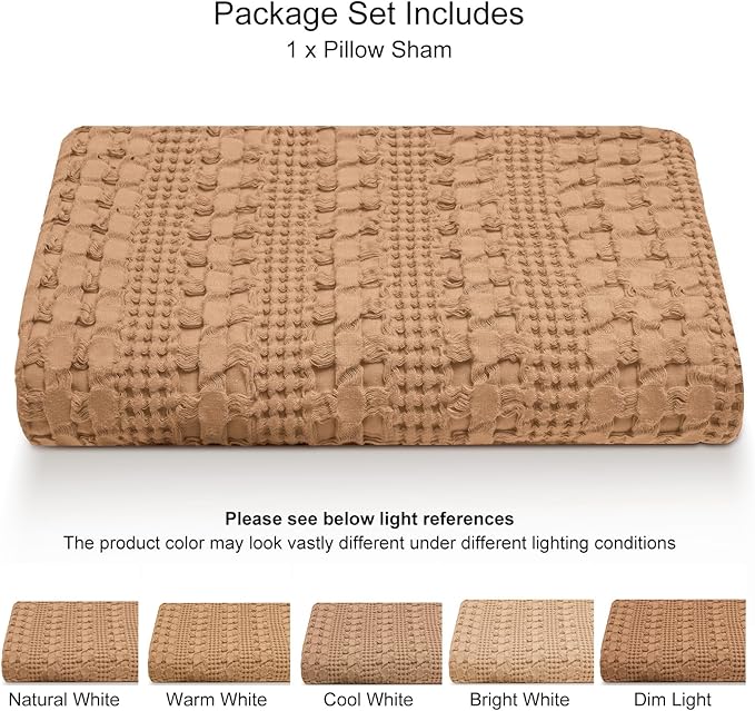 PHF 100% Cotton Waffle Body Pillowcase with Zipper, 1 Pack 20" x 54" Soft Skin-Friendly Pillow Sham, No Filling, Aesthetic Woven and Breathable Waffle Weave Body Pillow Cover for Bed, Camel