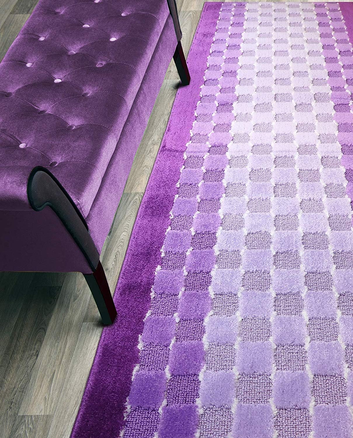 Custom Length Hallway Runner Rug,Slip Resistant,Checkered Lilac, 26 Inch X 12 feet, Sold and Priced Per Foot