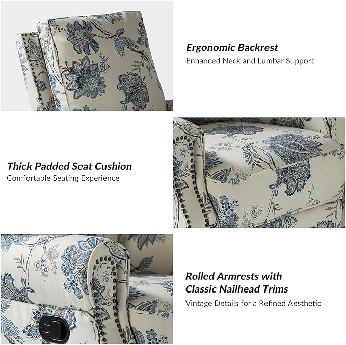 HULALA Home Rocker Recliner Set of 2, Modern Printed Fabric Swivel Glider w/Adjustable Backrest & Footrest, JEACOBEAN