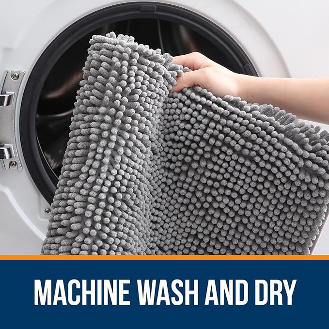 OLANLY Bathroom Rugs 44x32, Extra Soft Absorbent Chenille Bath Rugs, Rubber Backing Quick Dry, Machine Washable Bath Mats for Bathroom Floor, Tub and Shower, Home Decor Accessories, Grey