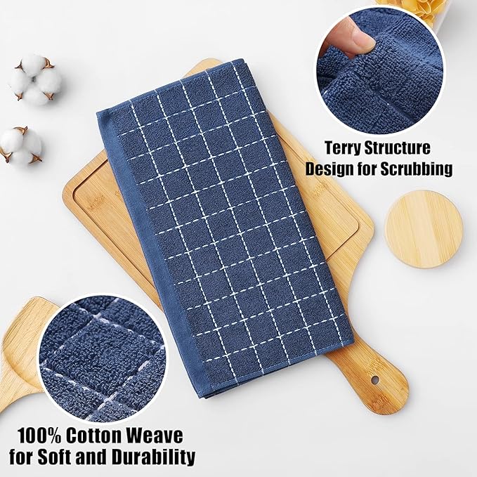 Homaxy 100% Cotton Terry Kitchen Dish Cloths, Ultra Soft and Absorbent Dish Towels for Kitchen, Suitable for Drying and Washing Dishes, 12 Pack, 12 x 12 Inches, Navy Blue