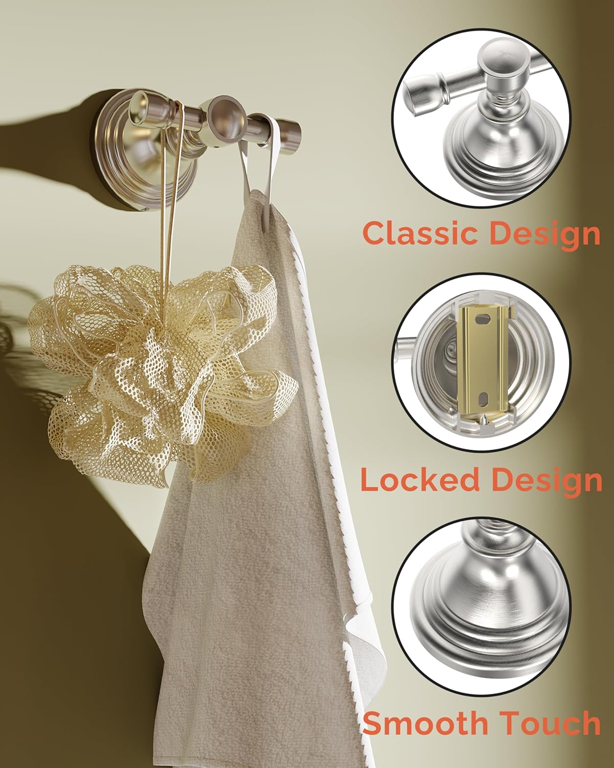 Towel Hook for Bathrooms 2 Pack, Stainless Steel Robe Coat Hook Wall Mount, Heavy Duty Towel Hanger for Kitchen, Bedroom or RV (Brushed Nickel)