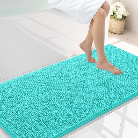 Smiry Luxury Chenille Bathroom Rugs 47x24, Extra Soft and Absorbent Shaggy Bath Mat, Machine Washable, Non-Slip Plush Carpet Runner for Tub, Shower, and Floor, Home Decor Accessories, Turquoise