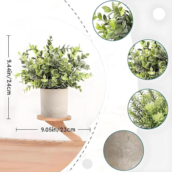 3 Pack Mini Potted Fake Plants Artificial Plastic Eucalyptus Plants Topiaries for Home Office Desk Farmhouse Room Bathroom Coffee Table Decor