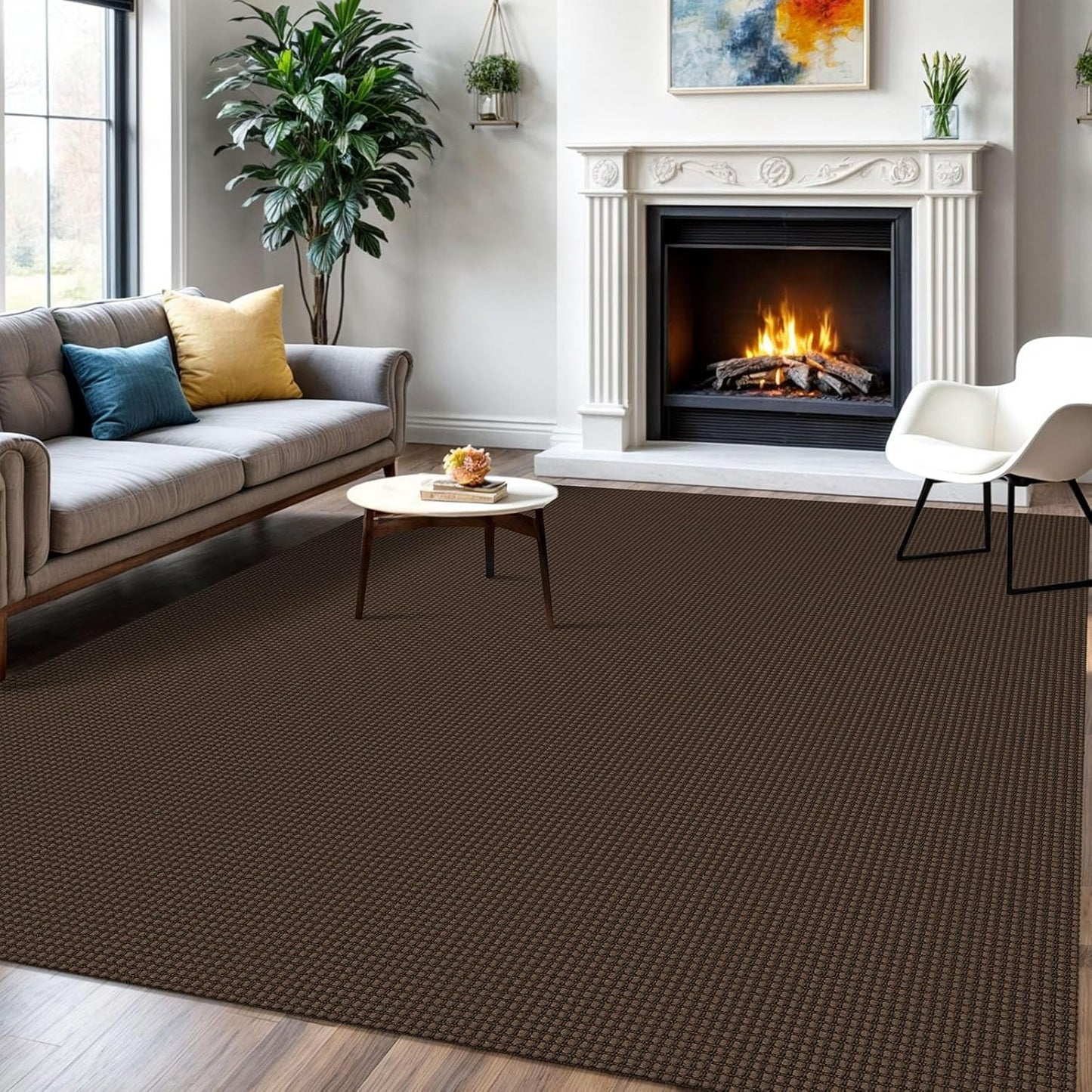 IOHOUZE Washable Area Rug 6x9 Non Slip Rubber Backed Rugs for Living Room, Dining Room Rugs Bedroom Rug, Woven Indoor Floor Carpet for Living Room Nursery, Brown