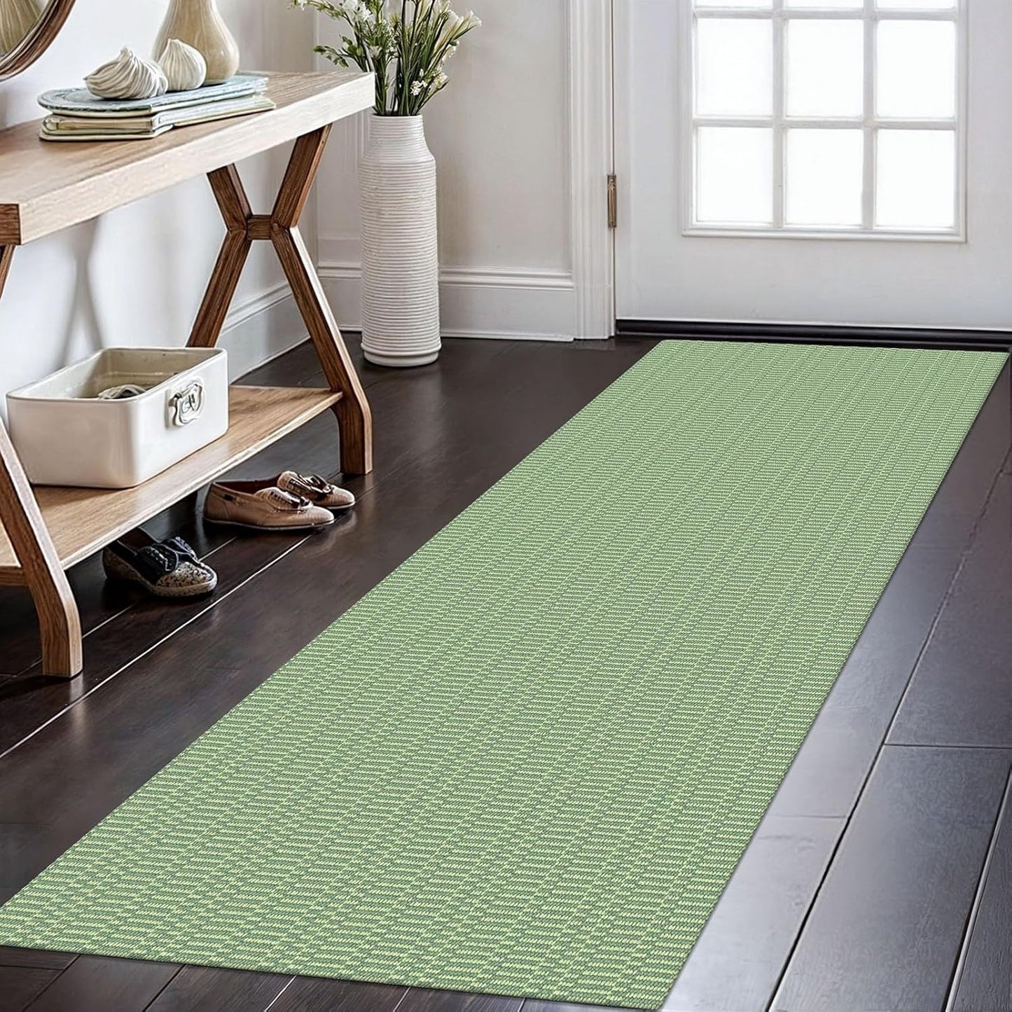 KOZYFLY Washable Runner Rug 2x6 Ft Runners for Hallways Kitchen Runners with Rubber Backing Braided Cotton Entryway Runner Indoor, Carpet for Hallway Kitchen Entryway Bedroom, Sage Green