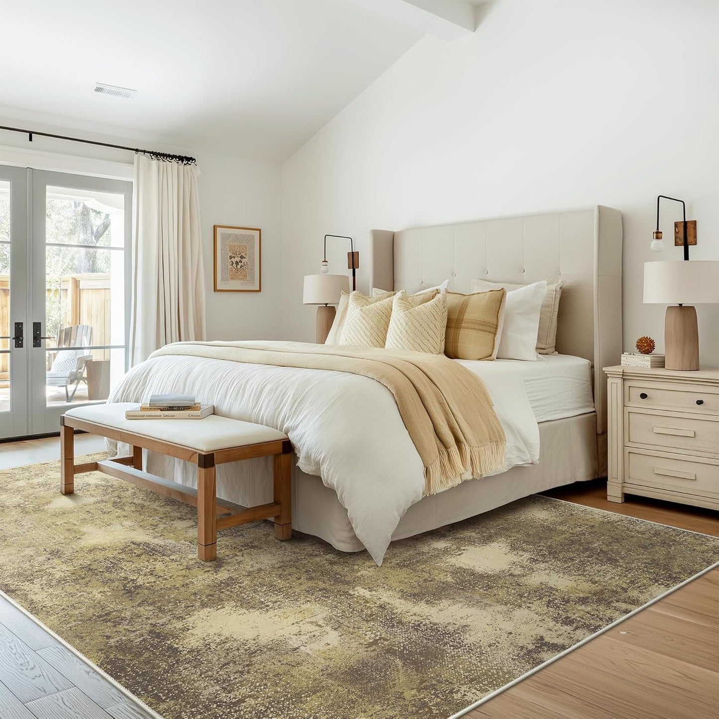 Area Rugs 8x10 for Living Room Bedroom, Modern Abstract Machine Washable Rug, Large Soft Low Pile Floor Carpet with Non Slip Backing for Dining Room, Amber Brown