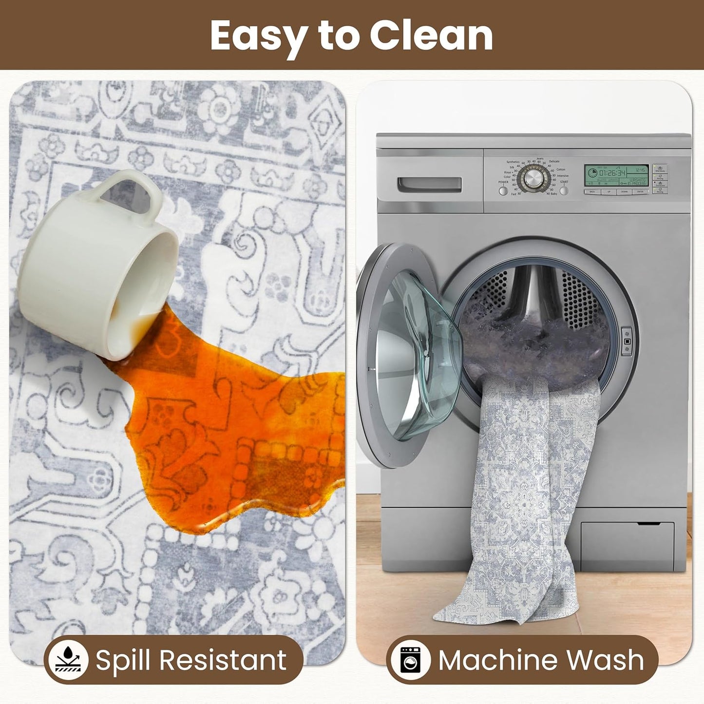 Washable Runner Rug 2x6 | Non Slip Rug Runners for Hallways, Entryways, Kitchens, Bathrooms, Bedrooms | Ultra-Soft Flannel Carpet Runners with Rubber Backing (Glacier Grey, 2x6)