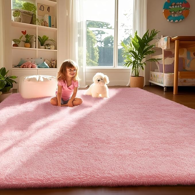 Ophanie Pink Rug for Bedroom Girls, Kids Fluffy Kawaii Fuzzy Furry Shag Area Rug, Cute Plush Soft Shaggy Bedside Indoor Floor 4x6 Carpet for Teen Nursery Dorm Home Room Decor Aesthetic
