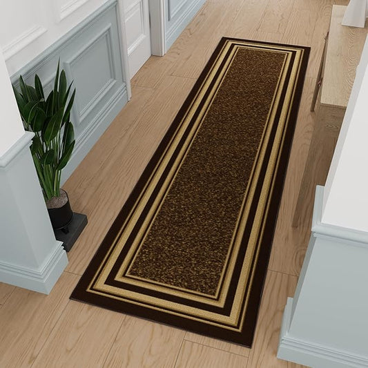 Ottomanson Hallway Runner Rug 2'7" x 9'10" Non Slip Border Area Rugs Easy to Clean Laundry Rug Runner Durable & Pet Friendly Floor Carpet Runners for Hallways Entryway Living Room Kitchen, Brown