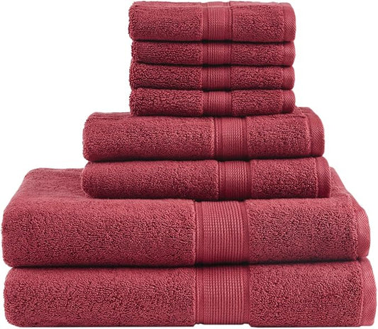 Madison Park 800GSM 100% Cotton Luxurious Bath Towel Set Highly Absorbent, Quick Dry, Hotel & Spa Quality for Bathroom, Multi-Sizes, Red 8 Piece