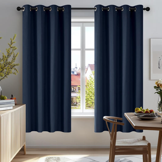 Deconovo Short Curtains 52Wx54L Inch, Blackout Curtains, Light Blocking Panels, Soundproof Window Drapes (Navy Blue, 52Wx54L Inch, Set of 2)