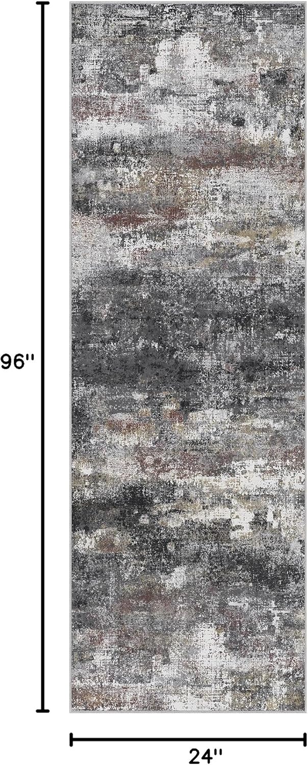 Runner Rug for Hallway Kitchen 2x8 Machine Washable Runners Rug for Entryway, Dark Gray Soft Modern Abstract Throw Rugs, Floor Carpet with Non Slip Rubber Backing
