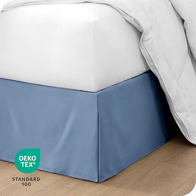 Bare Home Queen Bed Skirt - 15-Inch Tailored Drop Easy Fit - Bed Skirt for Beds - Center & Corner Pleats (Queen, Coronet Blue)