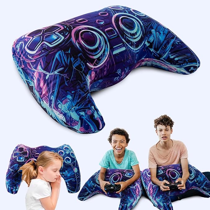 Meeting Story Game Controller Shaped Plush Throw Pillow Cushion for Boys and Girls Gamer Room Decoration for Sofa Couch/Computer Chair/Bed Gifts for Teen Boys Gaming Toy Pillow (Purple, Large)