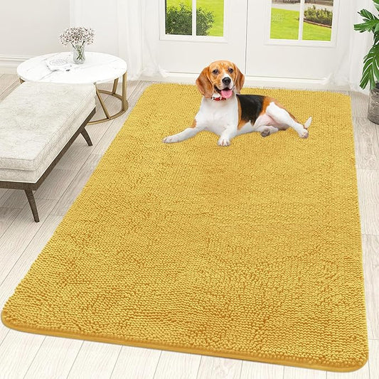 OLANLY Dog Door Mat for Muddy Paws 59x35, Absorbs Moisture and Dirt, Absorbent Non-Slip Washable Doormat, Quick Dry Chenille Mud Mat for Dogs, Entry Indoor Entryway Carpet for Inside Floor, Yellow