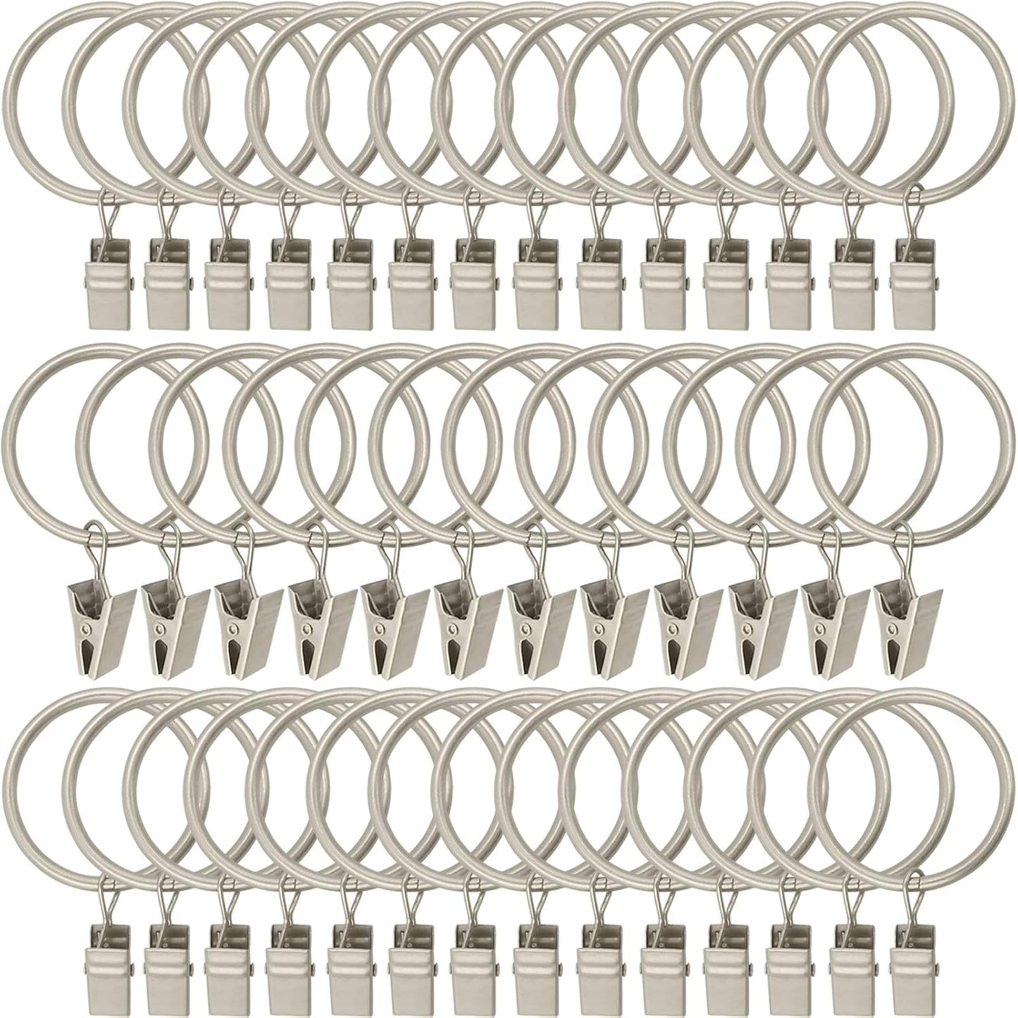 40 Pack Metal Curtain Rings with Clips, Drapery Clips Hooks, Decorative Curtain Rod Clips 1.5 in Interior Diameter, Matte Silver