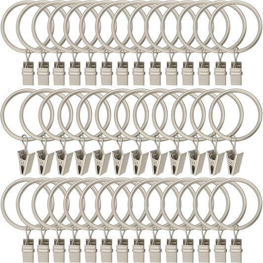 40 Pack Metal Curtain Rings with Clips, Drapery Clips Hooks, Decorative Curtain Rod Clips 1.5 in Interior Diameter, Matte Silver
