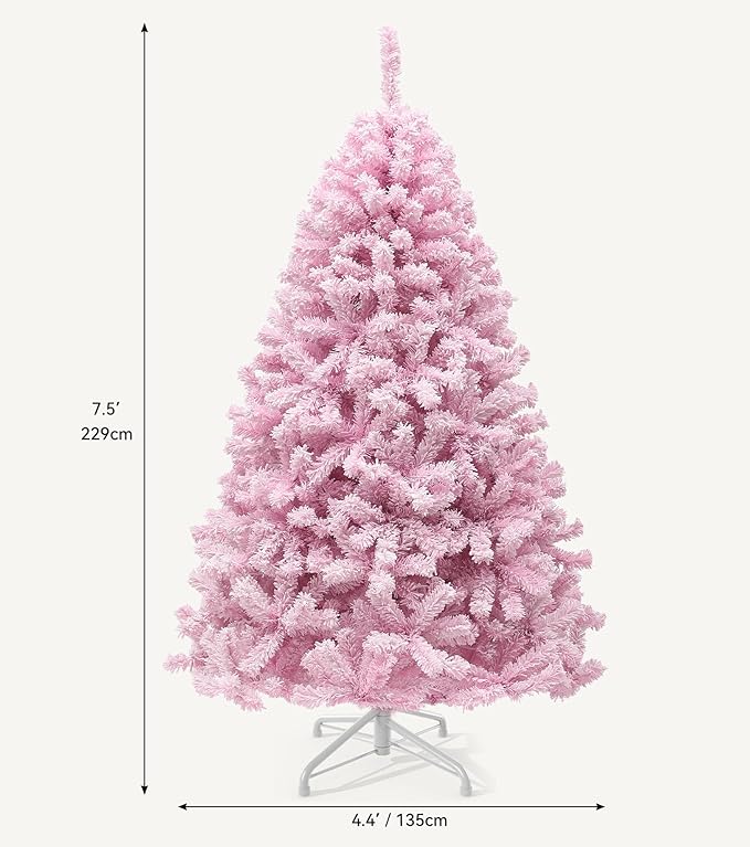 DWVO 7.5ft Pre-lit Pink Christmas Tree with Lights, Prelit Atificial Trees with 1346 Tips & 550 UL Listed Lights, Automatic Branches & Easy Assembly for Home Party