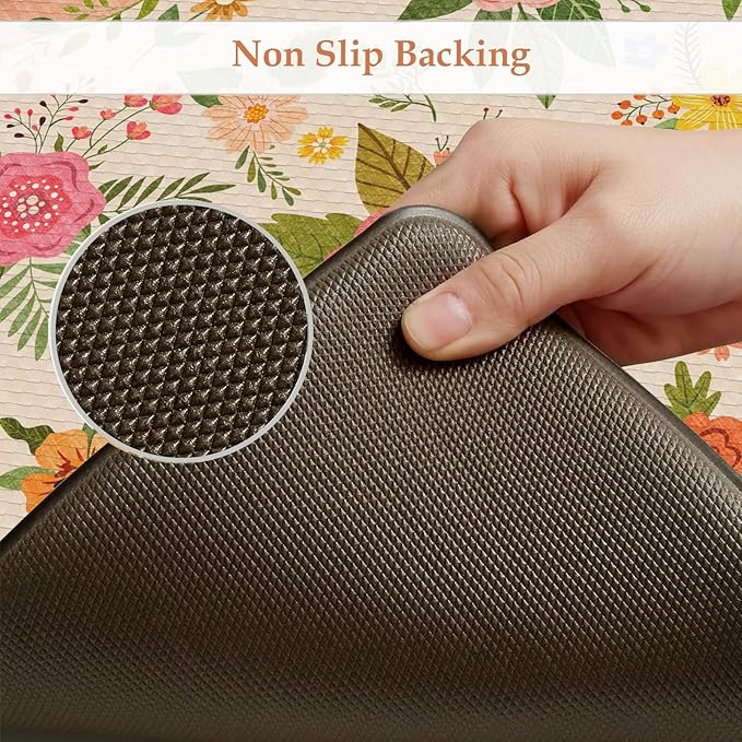 KIMODE Anti Fatigue Kitchen Mats, Padded Kitchen Floor Mats 17"x47"+17"x29", Farmhouse Kitchen Rugs Sets of 2, Pink Rugs for Kitchen Floor, Cushioned Standing Mat for Laundry Office Sink Desk