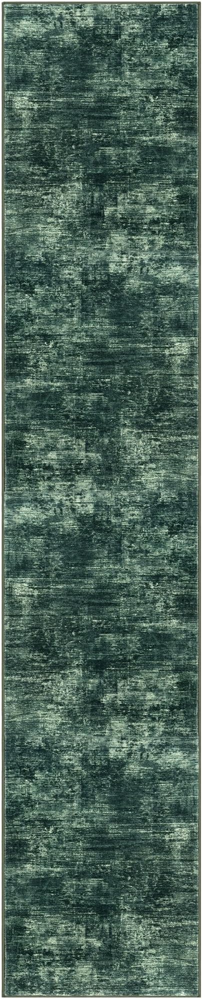 IOHOUZE Abstract Runner Rug 2x10 Ft Washable Runners for Hallways, Non Slip Kitchen Runner Printed Faux Wool Entryway Runner Indoor, Modern Abstract Floor Carpet for Hall Kitchen, Dark Green