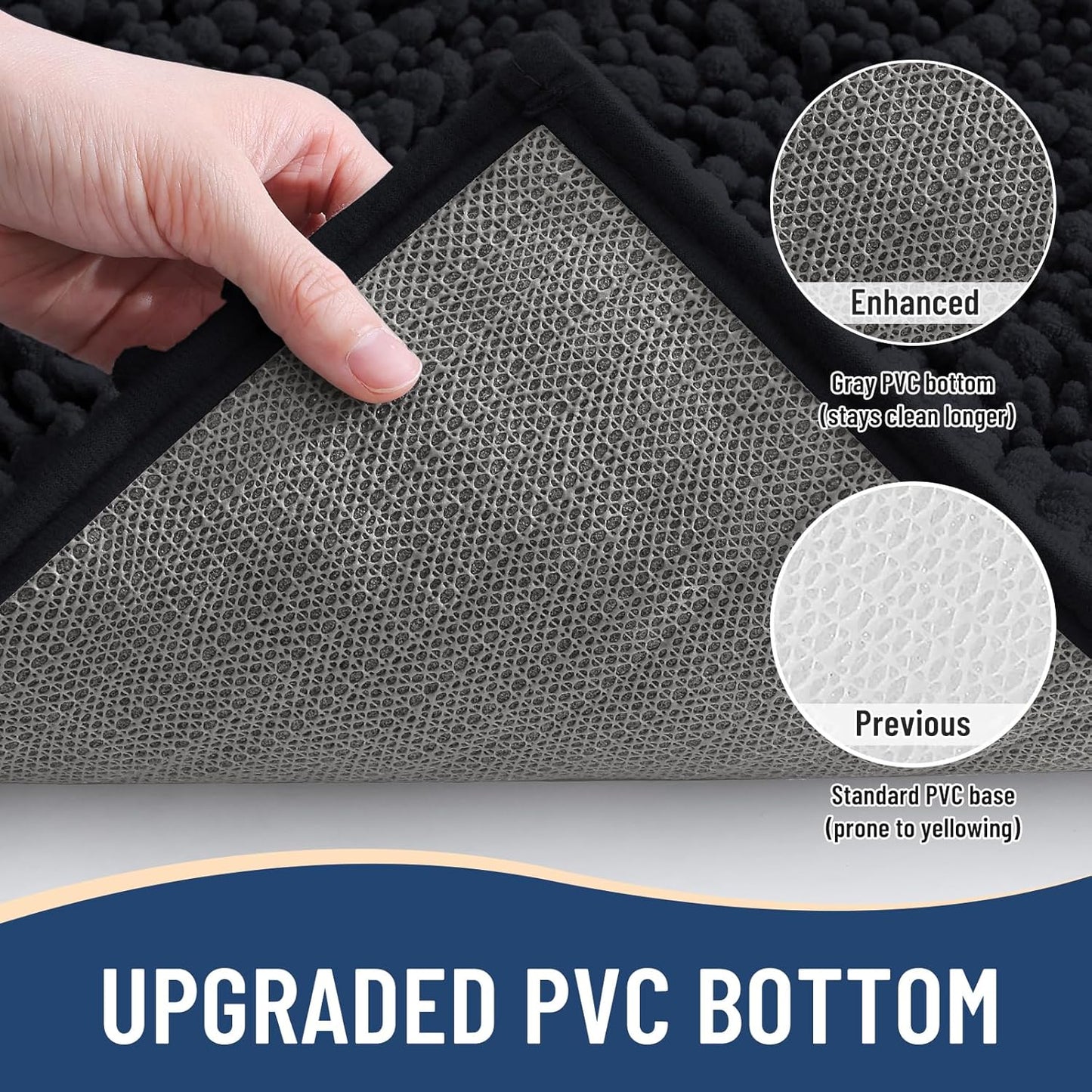 Arotive Luxury Chenille Bathroom Rug Mat, Extra Soft Thick Absorbent Shaggy Bath Rugs, Non-Slip Machine Wash Dry, Plush Bath Mats for Bathroom, Shower and Tub, 40x24, Black