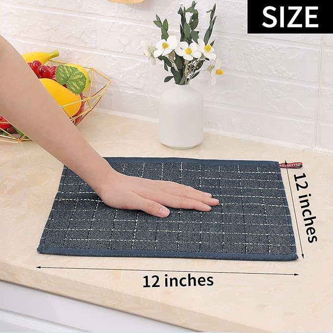 Homaxy 100% Cotton Terry Kitchen Dish Cloths, Ultra Soft and Absorbent Dish Towels for Kitchen, Suitable for Drying and Washing Dishes, 6 Pack, 12 x 12 Inches, Dark Grey