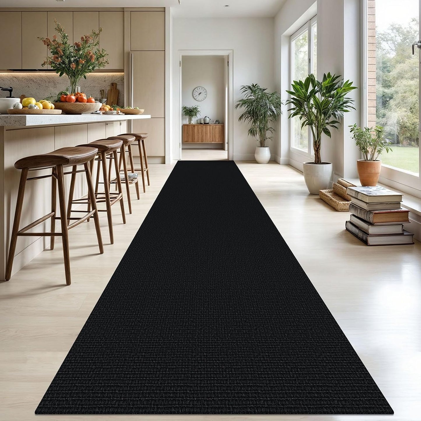 KOZYFLY Washable Runner Rug 3x20 ft Hallway Kitchen Runner Rugs with Rubber Backing Bobo Non Slip Entryway Runner Indoor, Long Carpet Runners for Hall Kitchen Entryway, Black
