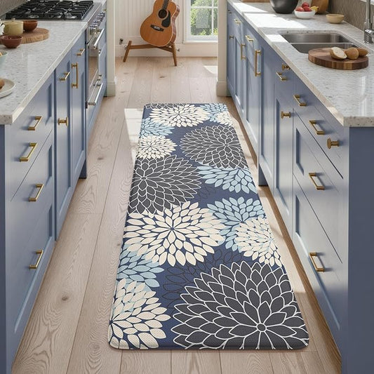 KIMODE Anti Fatigue Kitchen Mats for Floor, Boho Floral Kitchen Rugs 24" x 71", Wide Long Cushioned Mats for Kitchen Floor, Non Slip Kitchen Floor Mats for Sink Laundry Office,Blue Multi