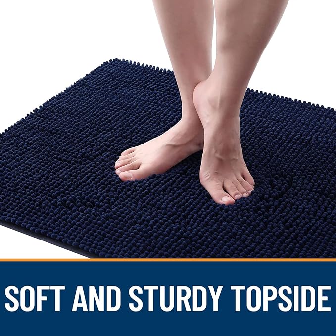 OLANLY Dog Door Mat for Muddy Paws 40x24, Absorbs Moisture and Dirt, Absorbent Non-Slip Washable Doormat, Quick Dry Chenille Mud Mat for Dogs, Entry Indoor Entryway Carpet for Inside Floor, Navy Blue
