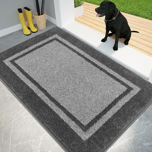 PURRUGS Dirt Trapping Door Mat 32" x 48", Non-Slip/Skid Machine Washable Entryway Rug, Shoes Scraper, Area Rug, Super Absorbent Welcome Mat for Muddy Wet Shoes and Paws, Light Grey & Dark Grey