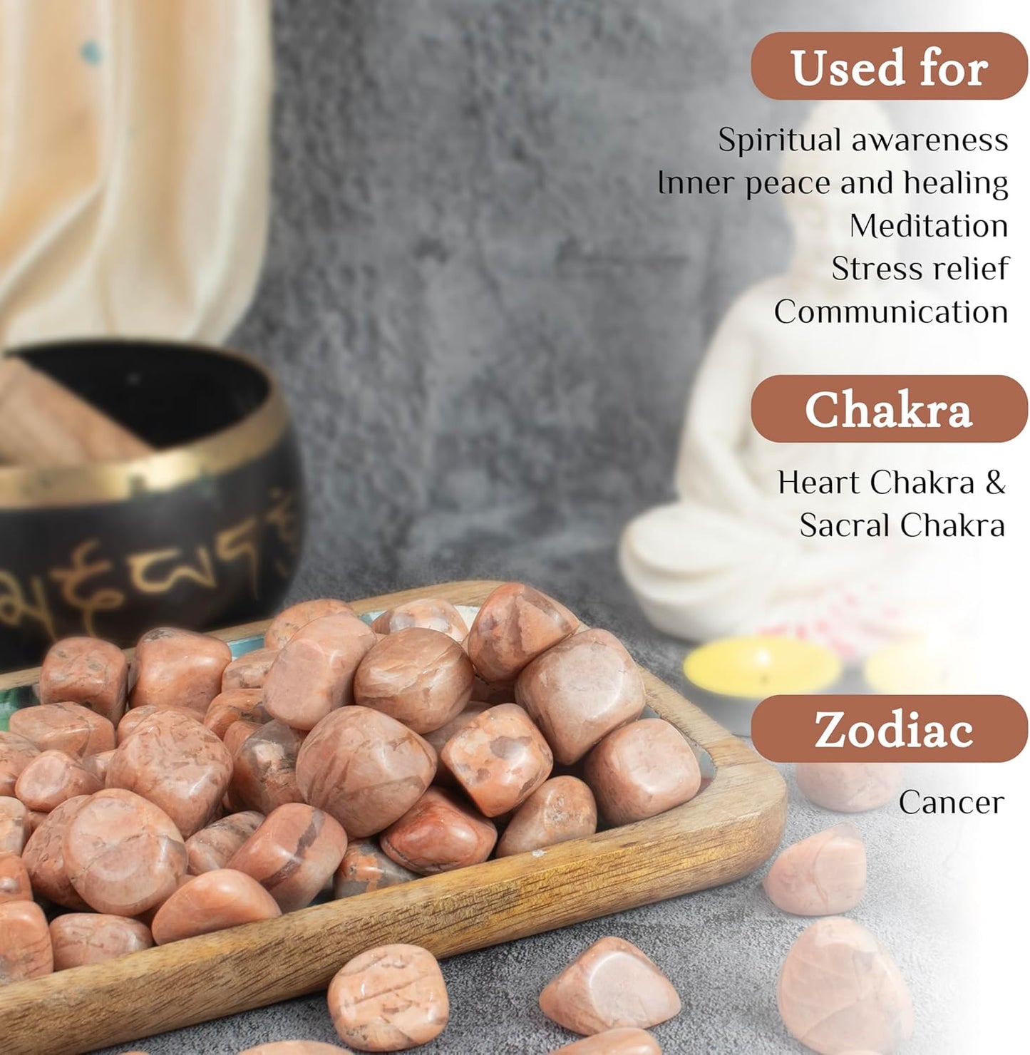 Crocon 1LB Peach Moonstone Tumbled Stones and Crystals bulk 2000+ Carats Natural Crystal Kit for Reiki Healing Crystal Polished, Tumble Stones, Chakra Balancing, Reiki Gift Home Decor Size : 20-25 mm