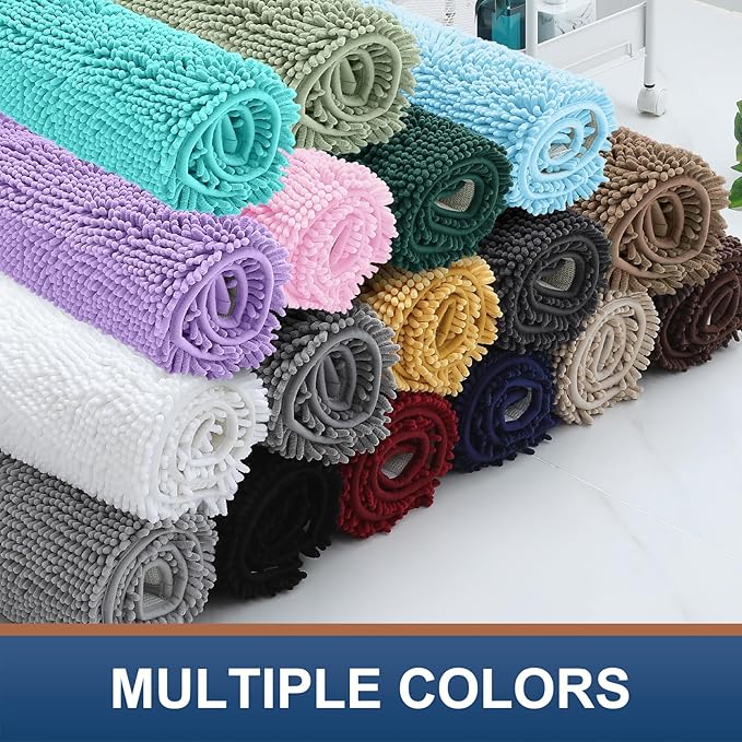 Smiry Luxury Chenille Bathroom Rugs 44x24, Extra Soft and Absorbent Shaggy Bath Mat, Machine Washable, Non-Slip Plush Carpet Runner for Tub, Shower, and Floor, Home Decor Accessories, Brown