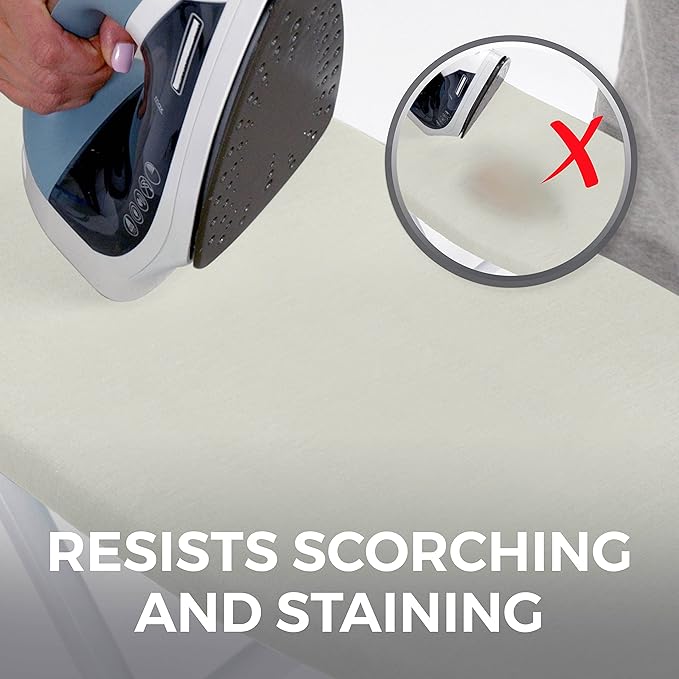 HOME GENIE Ironing Board Cover, Silicone Coating, Full Size Scorch Resistant Padding, Elastic Edge Heavy Duty Iron Pad Covers Standard Boards, Hook and Loop Fastener Strap Extra Thick, Linen