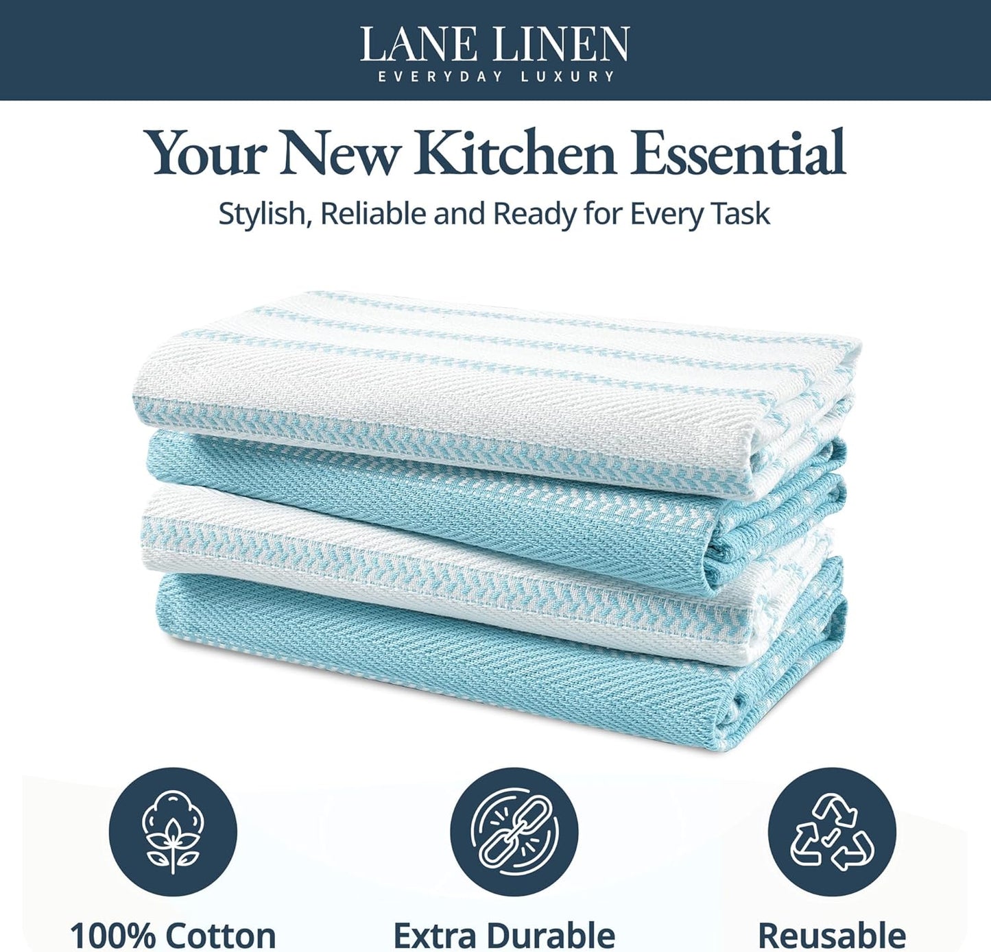 LANE LINEN Kitchen Towels Set - Pack of 4 Cotton Dish Towels for Drying Dishes, 18”x 28”, Kitchen Hand Towels, Absorbent Tea, Dish Towels, Quick Drying Towel Set - Aqua