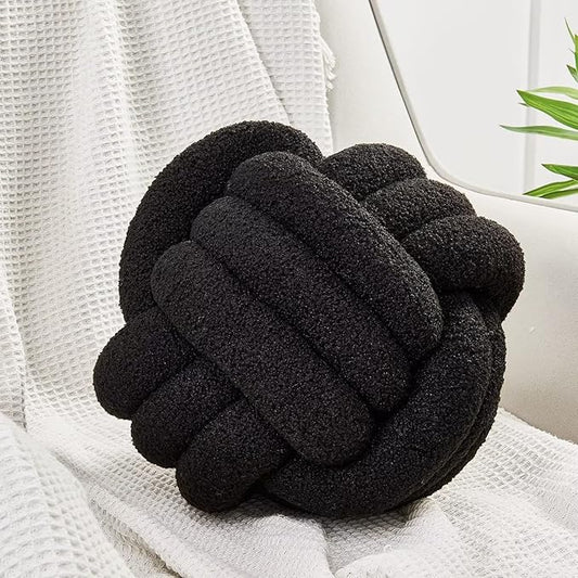 Uvvyui Knot Pillow Ball, Soft Home Decorative Pillows, Round Throw Pillow, Handmade Knotted Plush Pillow, Round Boucle Pillow Cushion (11 Inches Black)