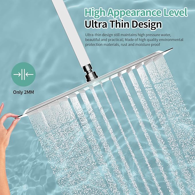 SR SUN RISE 16 Inch Rain Shower Head, High Pressure Rainfall Showerhead Large Waterfall Shower Head Ultra Thin Water Saving, Polished Chrome 304 Stainless Steel