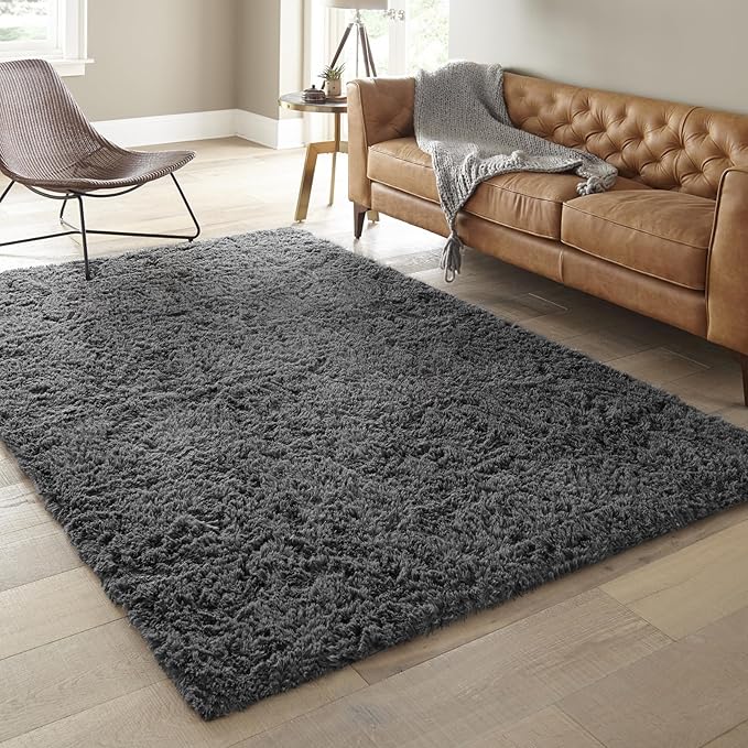 Ophanie 5x8 Area Rug, Upgrade Non-Slip Fluffy Soft Living Room Rugs, Shag Large Fuzzy Plush Carpets for Bedroom Grey, Shaggy Gray Kids Boys Girls Dorm Nursery Home Decor Aesthetic