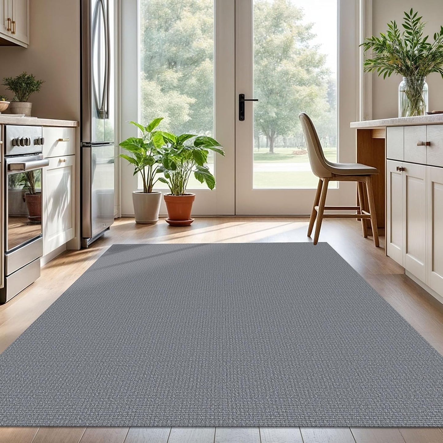 KOZYFLY Washable Area Rug for Living Room 5x7 Ft Non Slip Rubber Backed Bedroom Rug Braided Cotton Dining Room Rug, Floor Carpet for Living Room Dining Room Bedroom, Grey