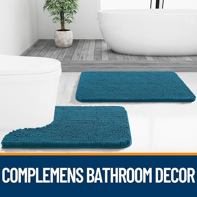 OLANLY Bathroom Rugs 44x24, Extra Soft Absorbent Chenille Bath Rugs, Rubber Backing Quick Dry, Machine Washable Bath Mats for Bathroom Floor, Tub and Shower, Home Decor Accessories, Peacock Blue